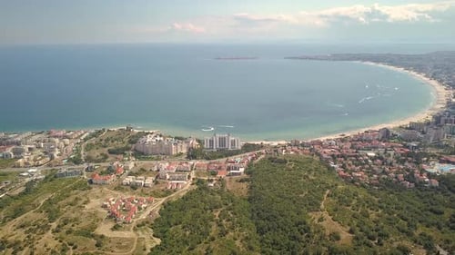 Aerial View of Sunny Beach City That is Located on Black Sea Shore
