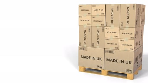 MADE IN UK Text on Warehouse Boxes