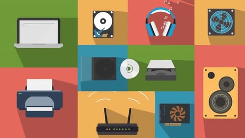 Animated Flat Design Computer Hardware Icons Pack