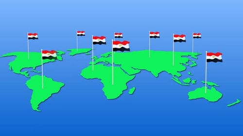 Egyptian Flags on World Map Animation