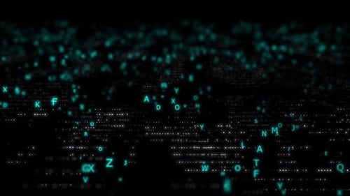 Futuristic Flowing Digital Letters and Data Stream Background