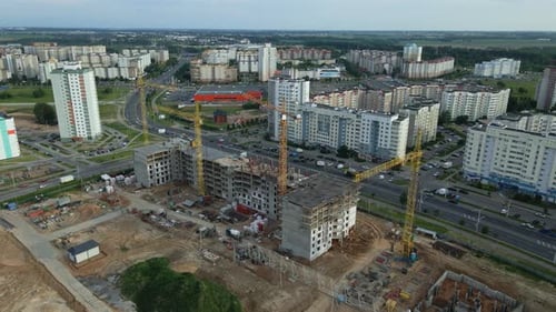Aerial View Of The New Urban Development. New Houses Are Being Built