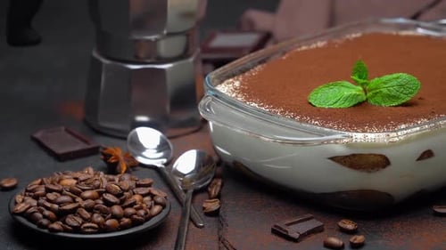 Delicious Tiramisu Dessert with Coffee and Chocolate
