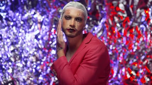 Person with Silver Hair and Glitter Makeup Posing