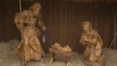 Christmas Wooden Nativity Scene with Holy Family