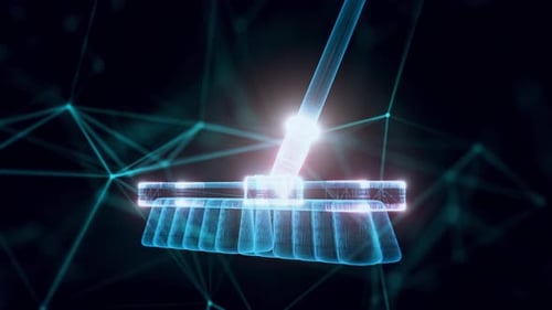 Plastic Broom Hologram Close Up 4k