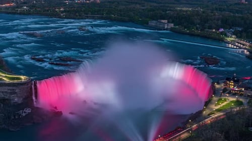 Niagara Falls, Canada, Timelapse - The Horseshoe Falls at night from the Skylon Tower