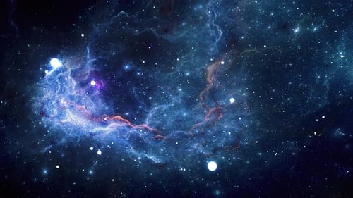 Flying Through Vibrant Blue and Pink Cosmic Nebula with Twinkling Stars