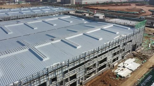 Factory building in city