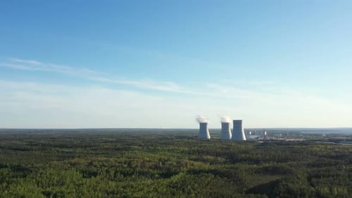 Smoking Cooling Towers at Nuclear Power Plant