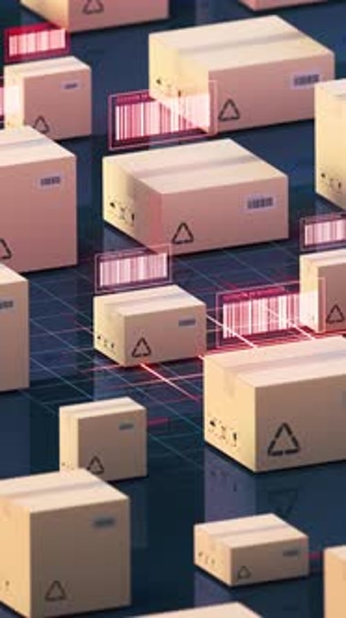 Futuristic Digital Scan of Delivery Boxes