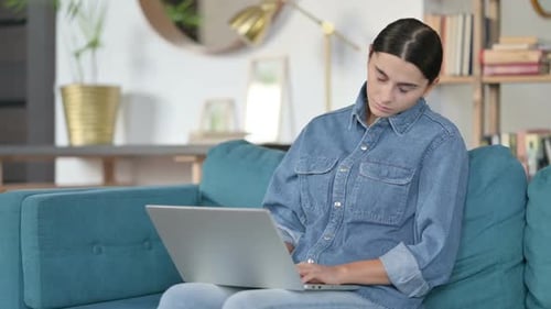 Latin Woman with Laptop Falling Asleep Nap