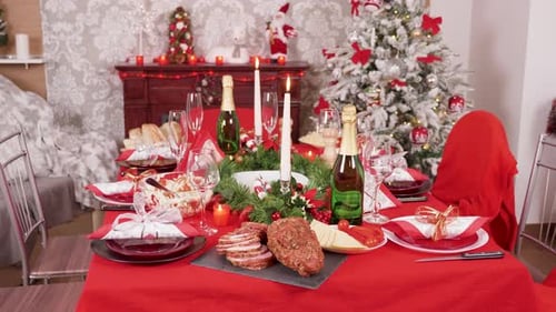 Festive Christmas Table Set For Holiday Dinner