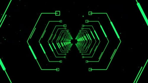Futuristic Green Hexagon Technology Tunnel Loop Background