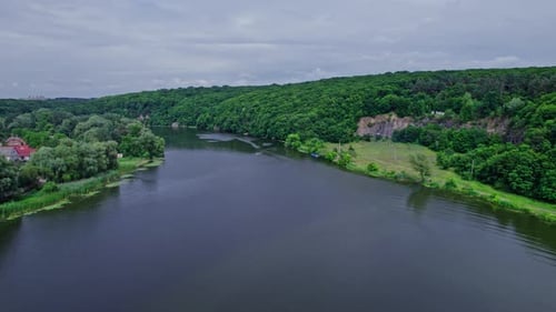 Aerial View of Green Forest and River