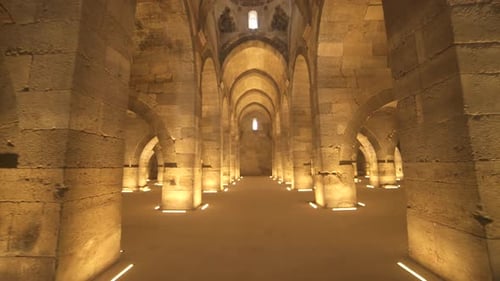 Interior of Historical Monumental Building With Stone Arches and Domes
