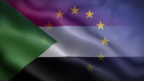 Waving Flags of Sudan and the European Union
