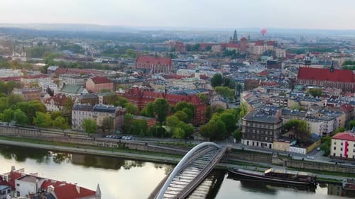Hot air balloons flying over Cracow, Krakow, Poland, Polska (drone footage)