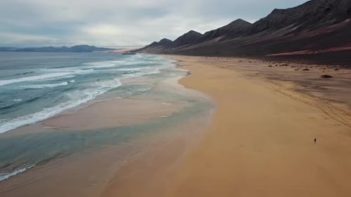 Flight Over Desert Beach on Fuerteventura Island, Spain