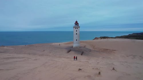 Drone Over Rubjerg Knude Lighthouse And Beach