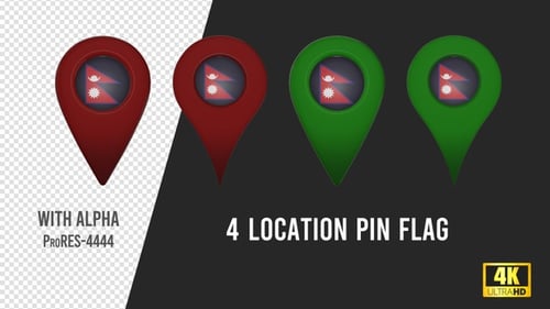 Glossy 3D Location Pins with Rotating National Flags