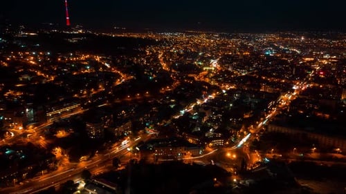 night Yerevan city traffic aerial video