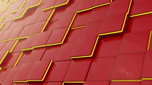 Abstract Red and Yellow Geometric Tiles Background Motion
