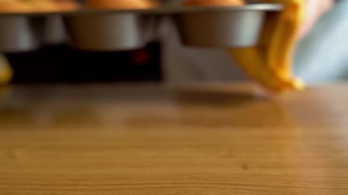 Close Up of Freshly Baked Muffins on Table