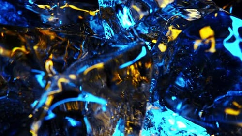 Illuminated Ice Cubes with Blue and Yellow Lighting