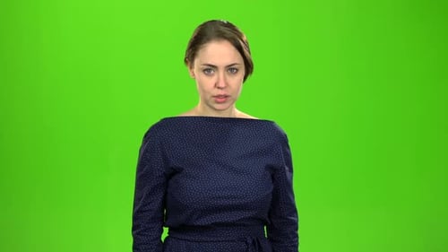Director Woman Shows a Stop To Her Subordinates. Green Screen
