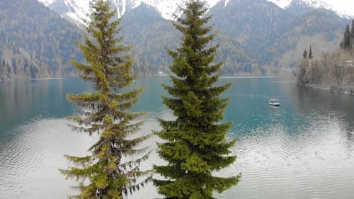 Aerial View Majestic Mountain Lake Ritsa, Abkhazia.