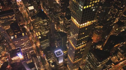 Aerial View of Illuminated City at Night