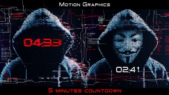 Anonymous Hacker Countdown with Glitch Effect and Digital UI ...