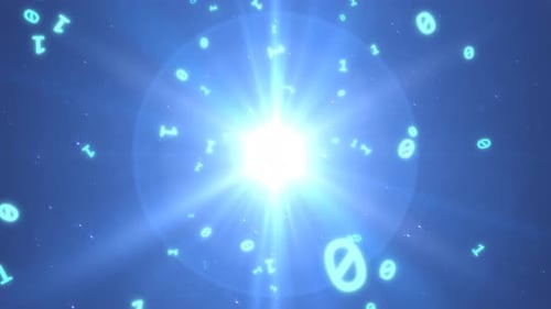 Voe através de dados de código binário no ciberespaço digital futurista azul - 4K