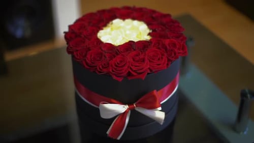 Roses Box with Red and Cream Flowers