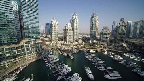 Aerial view of Dubai financial district, United Arab Emirates.