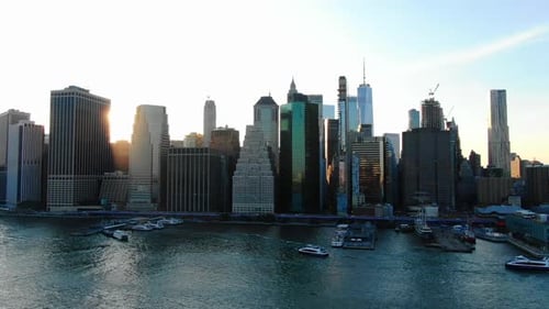 Flying Above Manhattan Buildings New York City