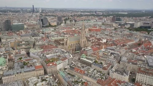 Vienna City Skyline Aerial Shot. Aerial View of Vienna. Cathedrals and Cityscape City of Vienna