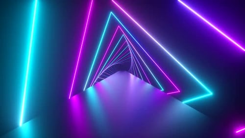 Vibrant Neon Triangle Tunnel Loop Background