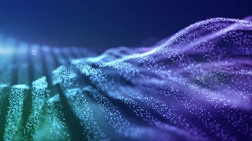 Abstract background with blue movement and flicker particles on a dark background.