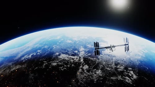 Nave espacial desplegando paneles solares