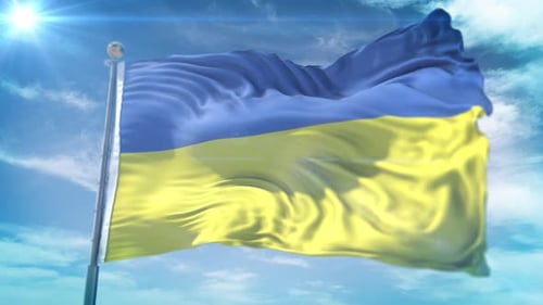 Ukrainian Flag Waving under Bright Sunny Sky