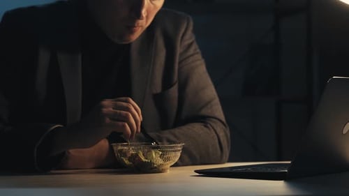 Late Office Dinner Night Work Business Man Eating