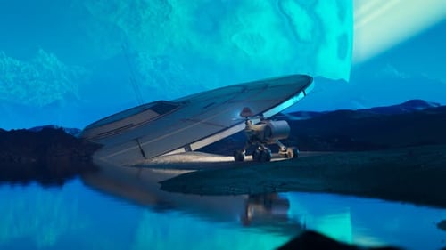 Crashed Sci-Fi Spaceship and Rover on Alien Planet