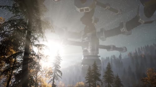 UFO Hovering Over Forest