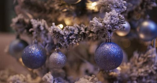 Christmas Tree with Blue and Silver Ornaments