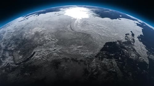view of the globe from space at sunrise . the concept of global cooling