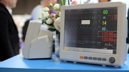 Heart beat of a patient on the screen of computers during operation in the hospital.