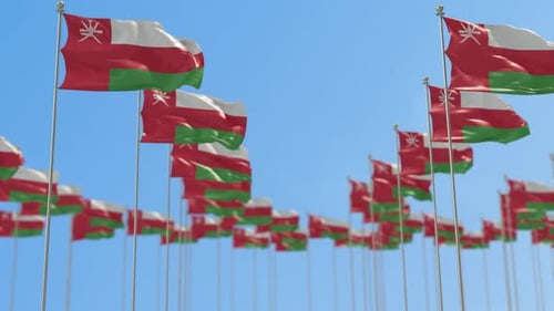 Oman Flags Waving in Blue Sky 3D Animation