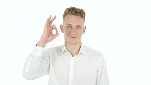 Man Gives Okay Sign, Clean White Background